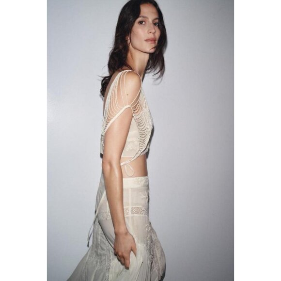 ZARA LIMITED EDITION EMBROIDERED LACE COMBINED SKIRT - Picture 5 of 8